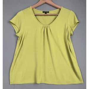 Eileen Fisher Womens Silk Scoop Neck Short Sleeve Green Top Size PM Quiet Luxury